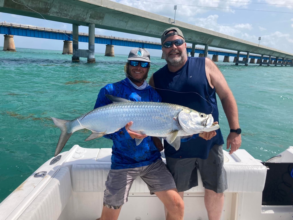 A single tarpon, a large ocean fish, caught while fishing in Marathon, Florida.