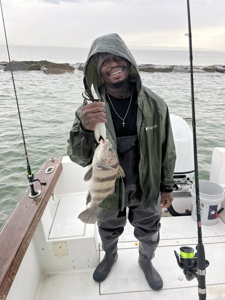 Black drum fish caught while fishing in Galveston TX waters from boat