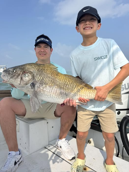 Black drum fish caught during fishing trip in Galveston TX