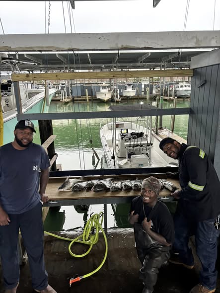 Fresh caught fish displayed on fishing boat in Galveston TX marina