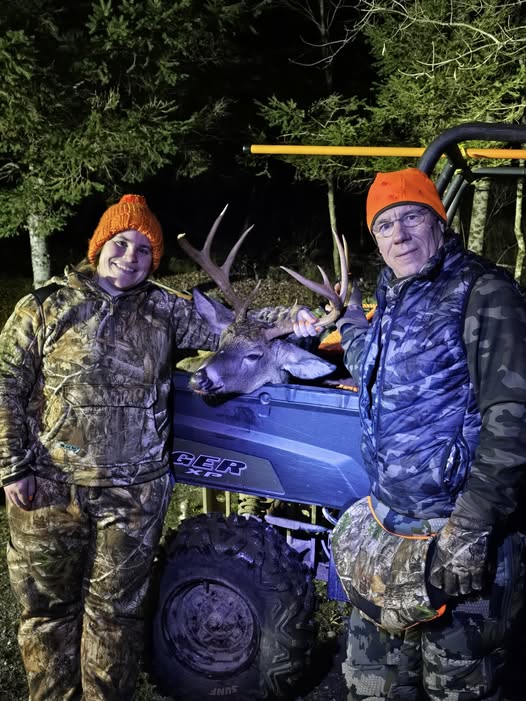 Successful deer hunting expedition in Harmony ME with harvested whitetail deer on ATV