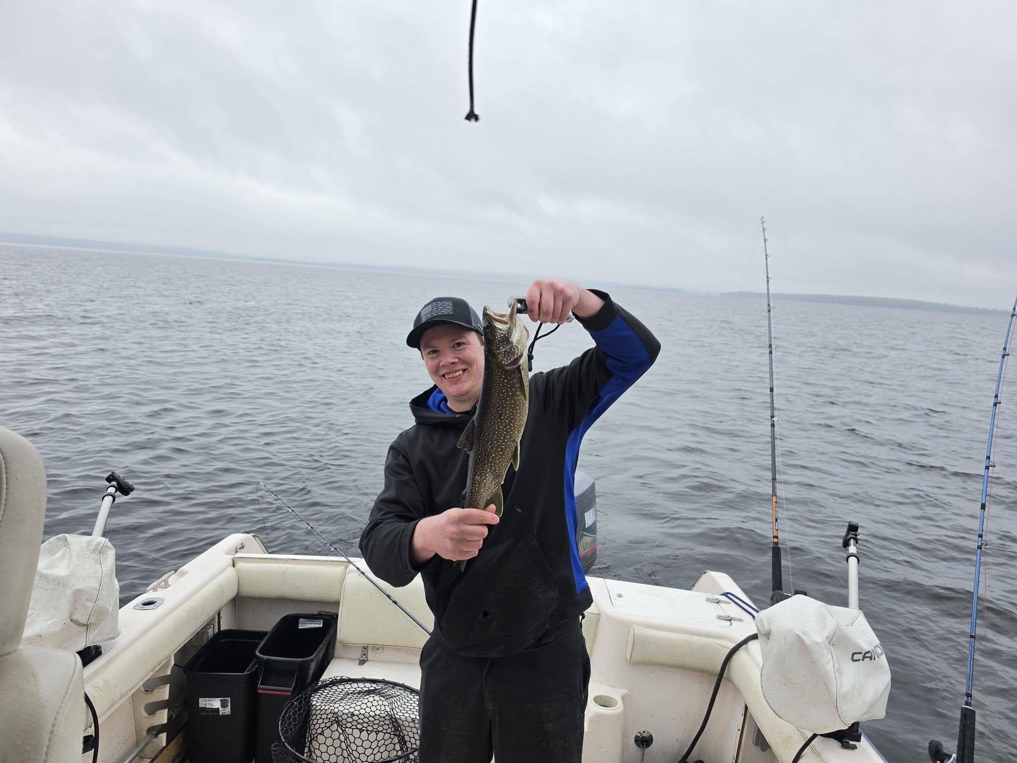Lake trout catch displayed on fishing boat in Harmony ME waters