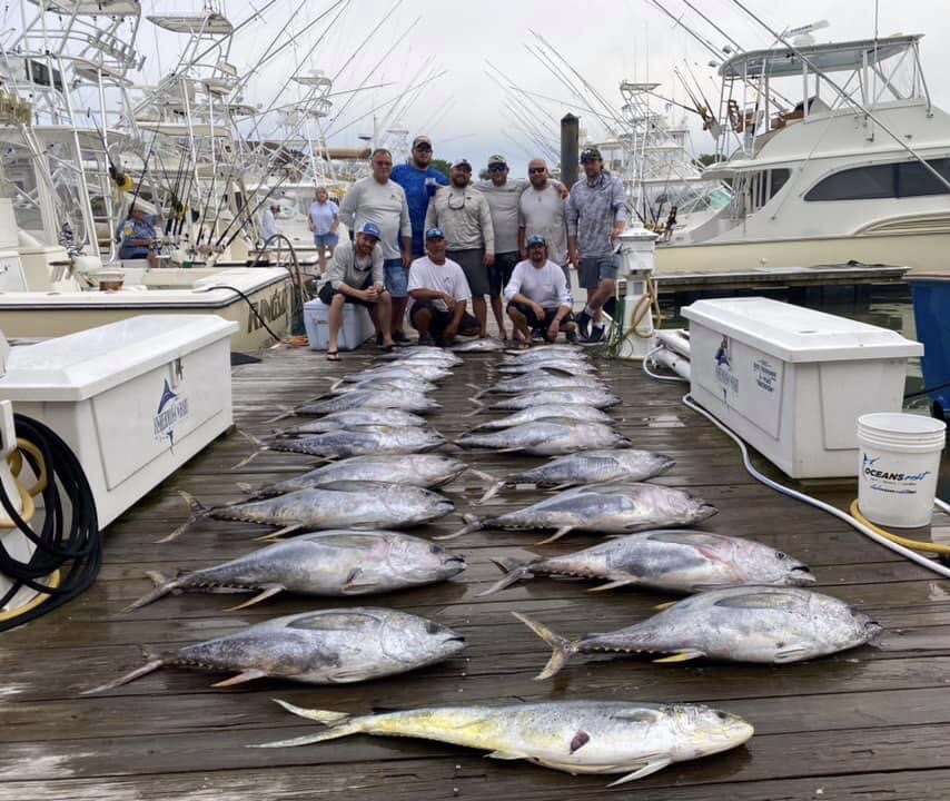 Offshore fishing boat targeting tuna and marlin in Virginia Beach waters