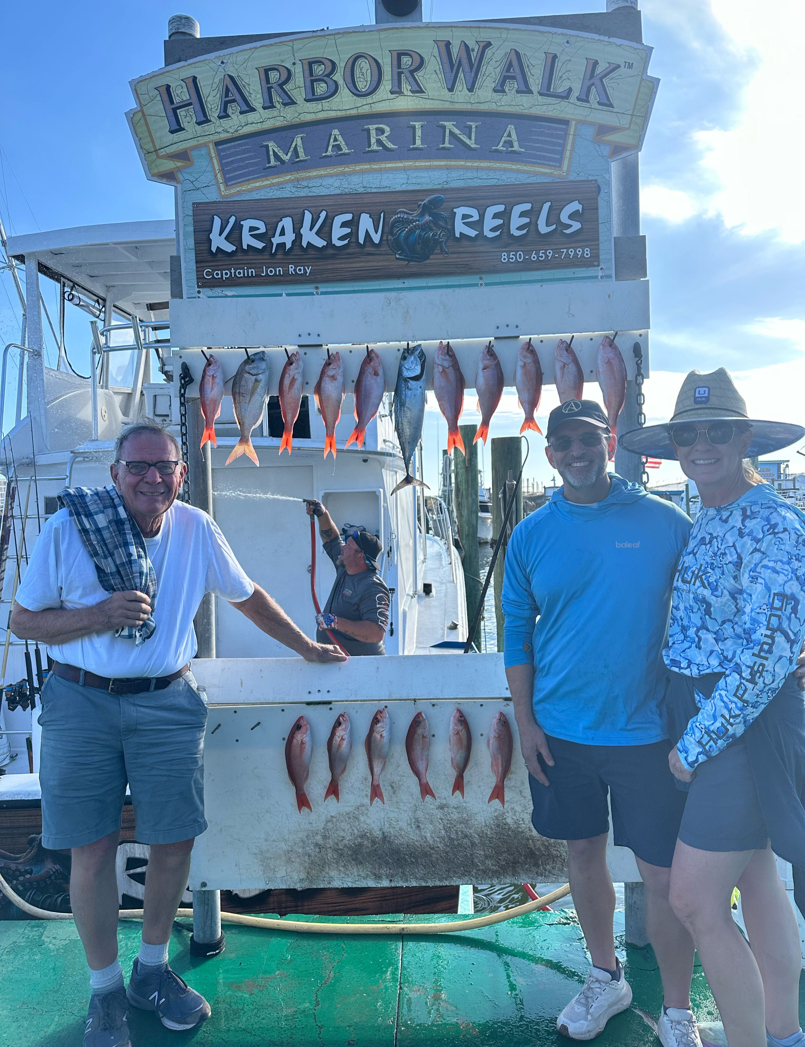 Two little tunny and scup fish caught during a fishing trip in Florida