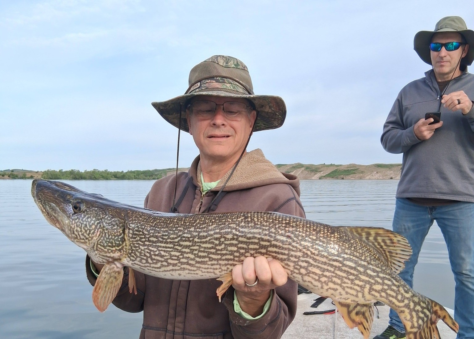 Northern pike catch displayed on fishing boat in Valentine NE