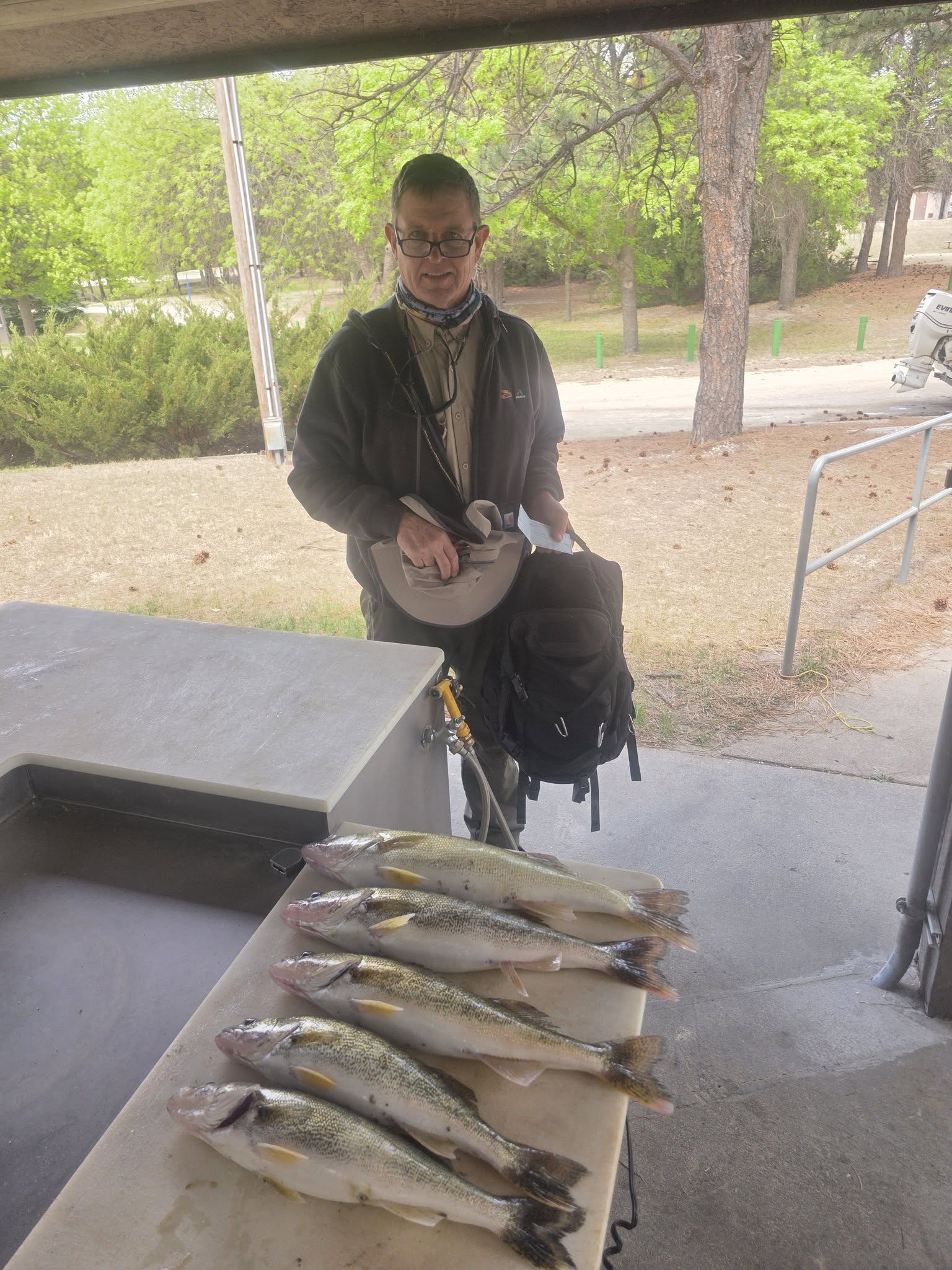 Fresh walleye catch displayed on cleaning table at Valentine NE fishing location