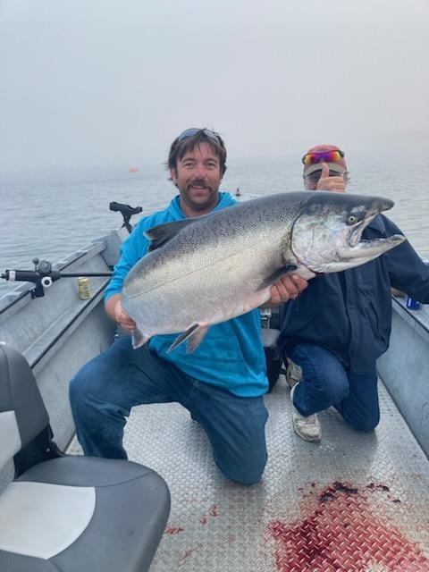 Large Chinook salmon caught on fishing boat in Gold Beach Oregon