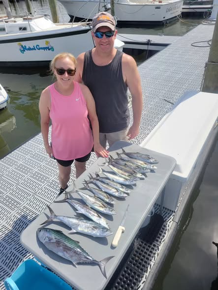 Fresh caught Atlantic Bonito displayed on boat dock at Atlantic Beach NC fishing trip