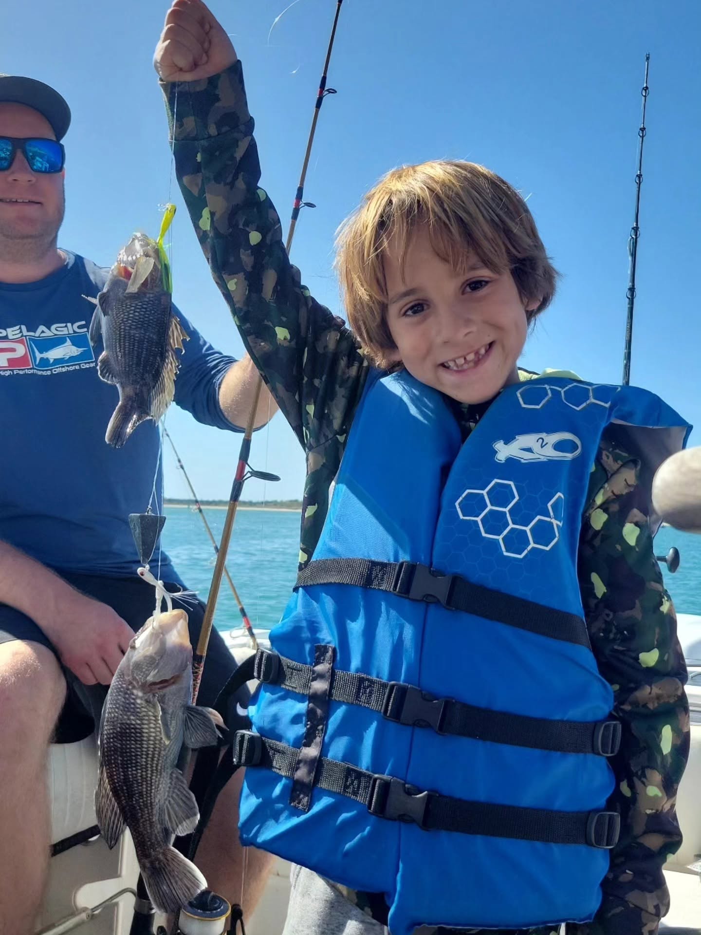 Black sea bass fishing success at Atlantic Beach NC with multiple fish caught