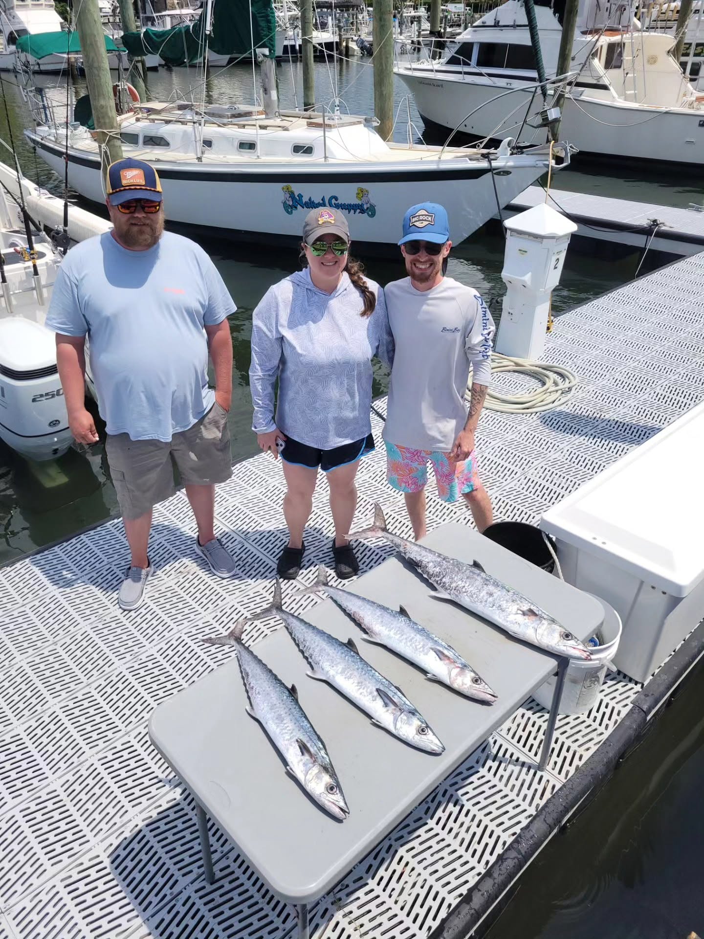 King mackerel fishing catch displayed on cleaning table at Atlantic Beach NC marina