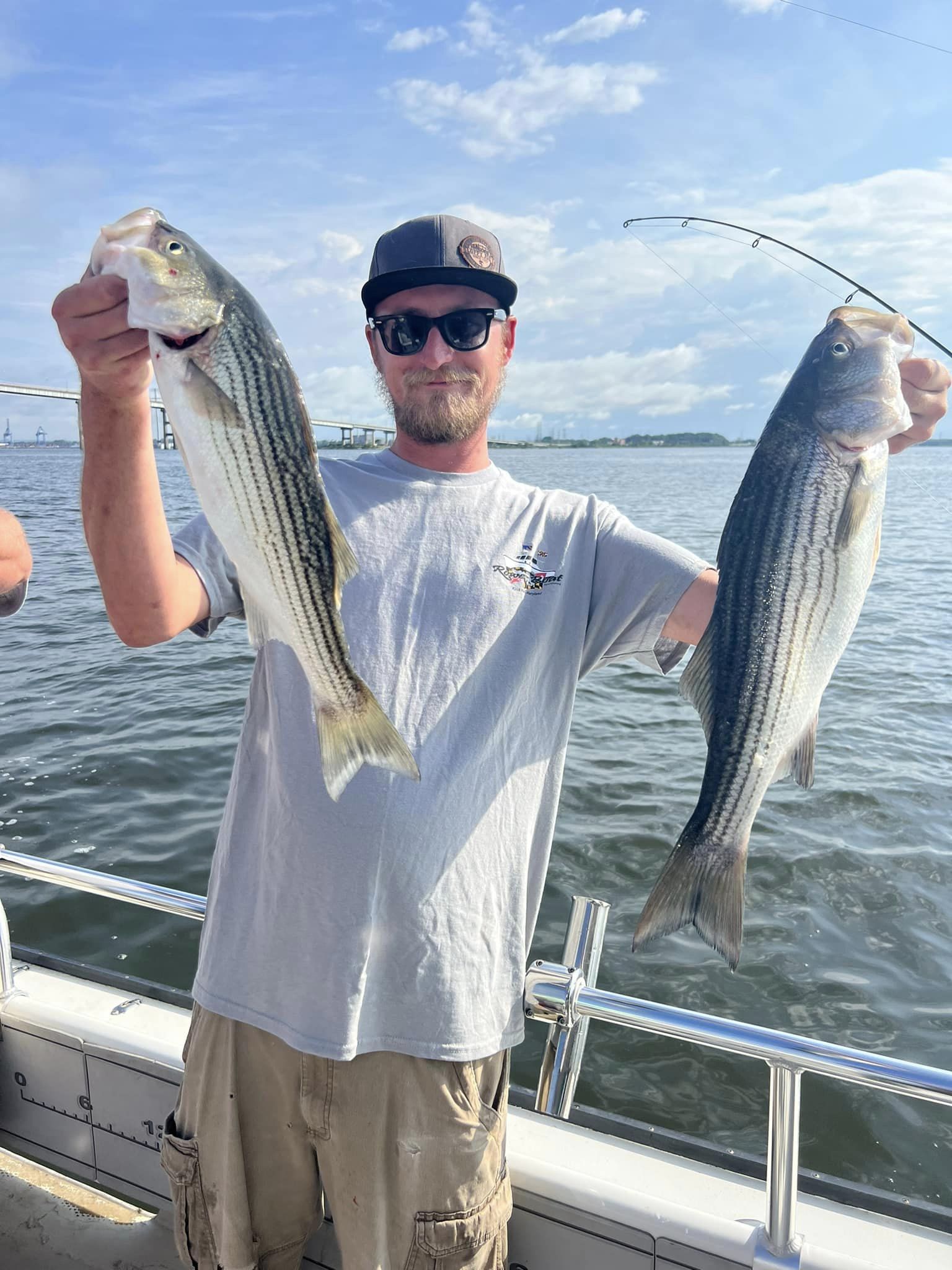 Two striped bass caught fishing in Rock Hall