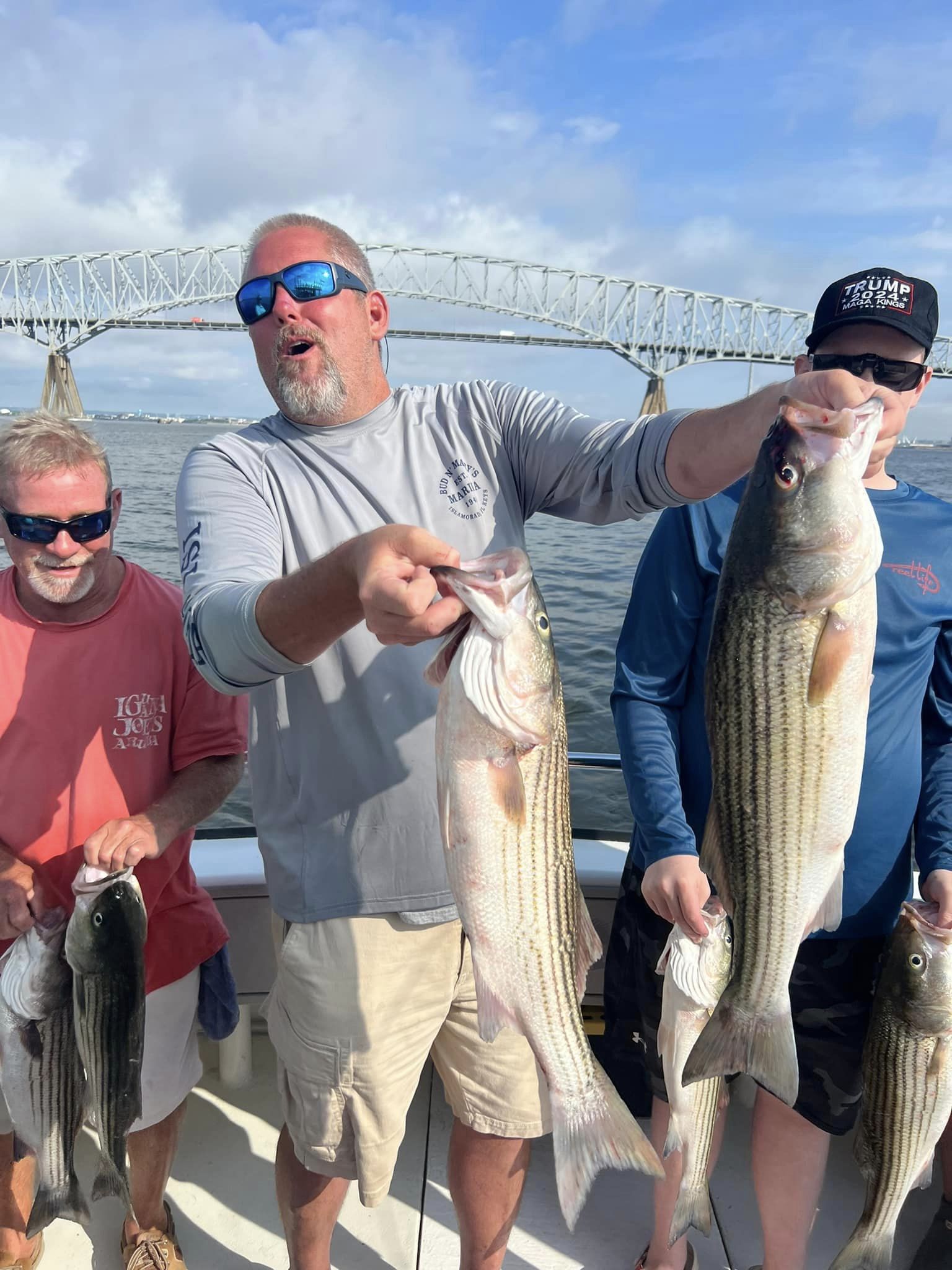 Four striped bass caught while fishing in Rock Hall