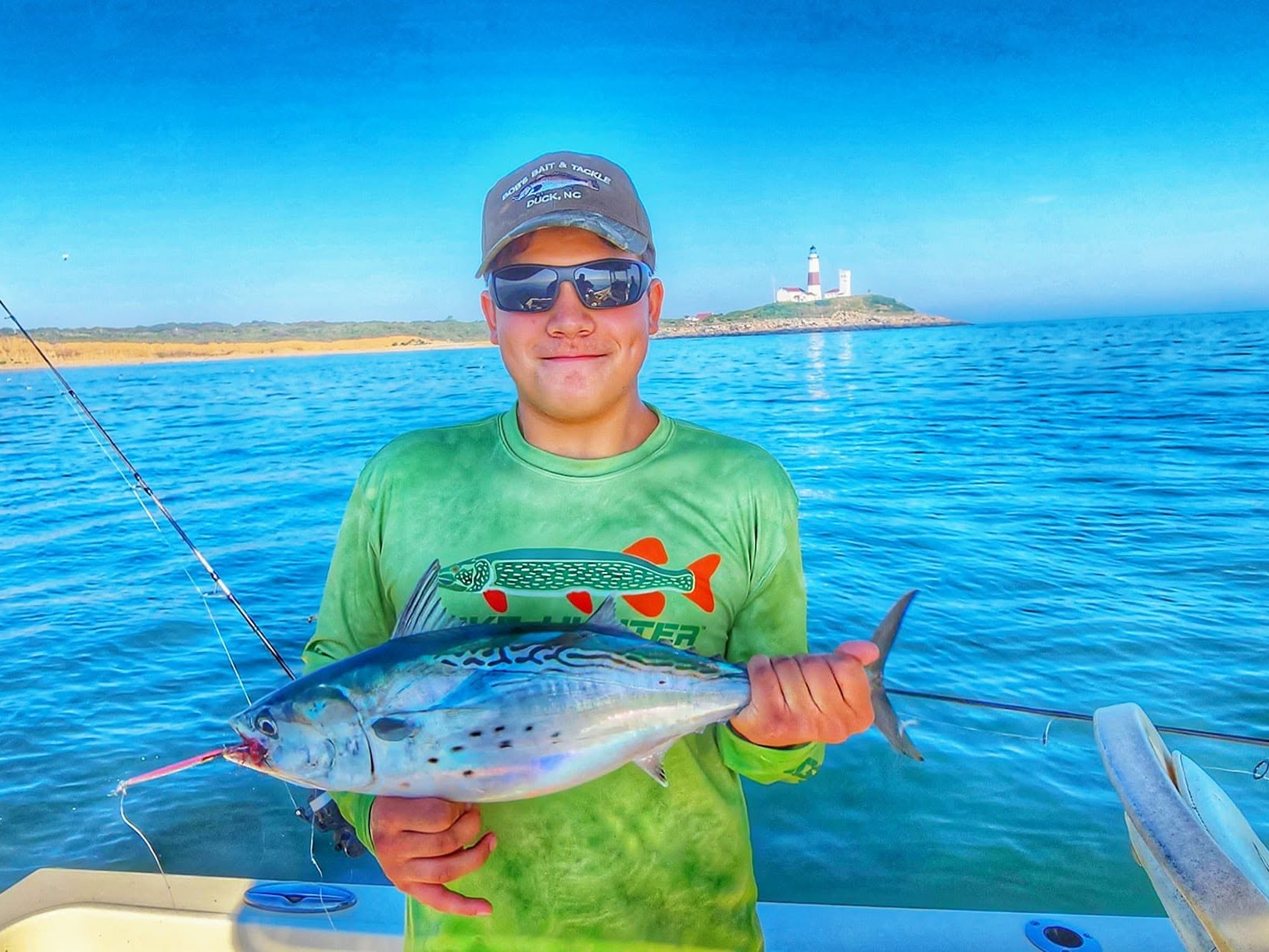 Beginner-friendly fishing trip boat in Montauk NY waters with Captain Savio teaching techniques