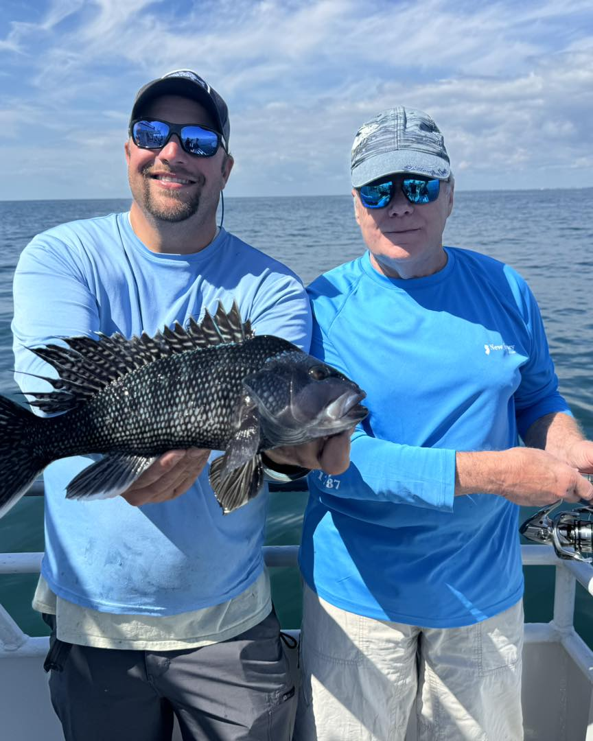Angler with a sea bass catch in NJ
