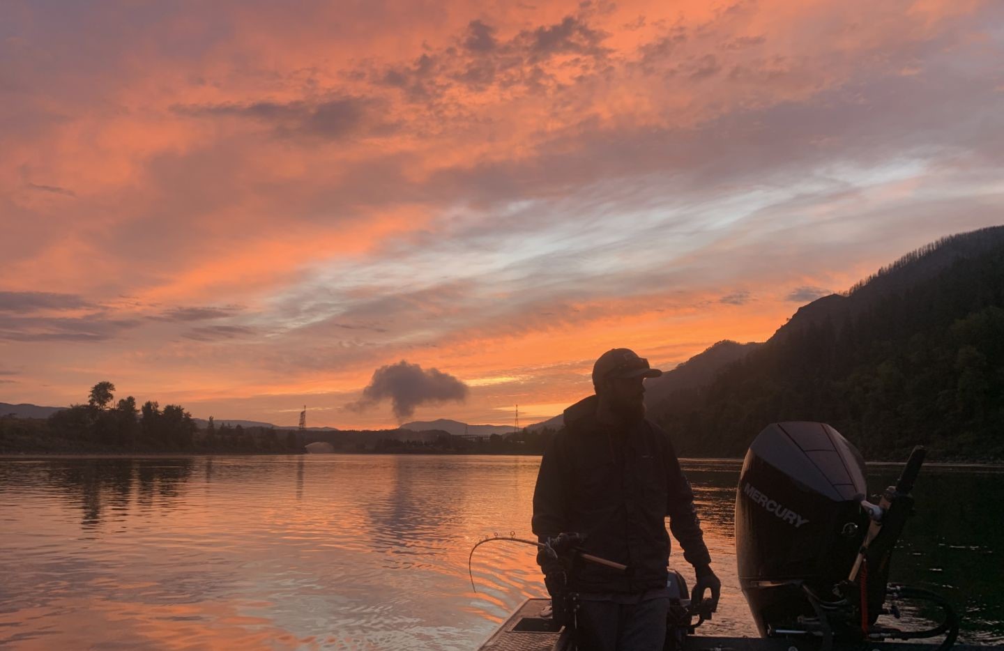 Scenic landscape of Portland, Oregon with fishing gear