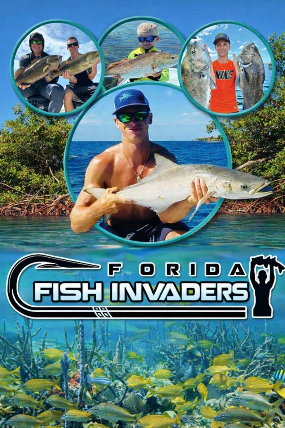 Florida fishing charter promotional image showing successful catches in Hudson FL waters