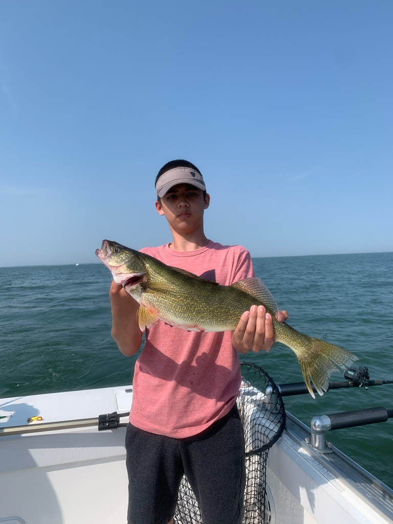 A lone pike-perch fish, 25 inches long, caught at Lakeside Marblehead