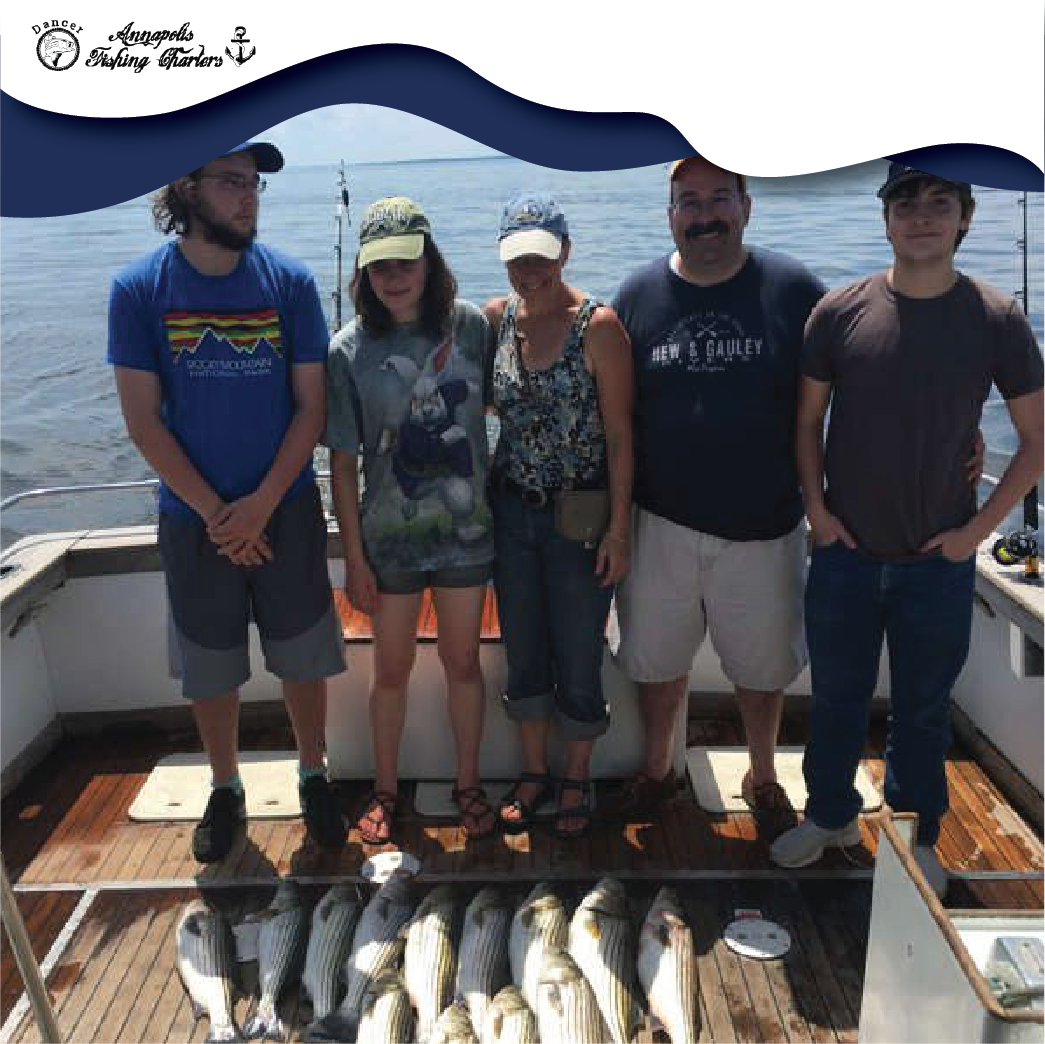6 anglers enjoying a successful fishing trip in Annapolis