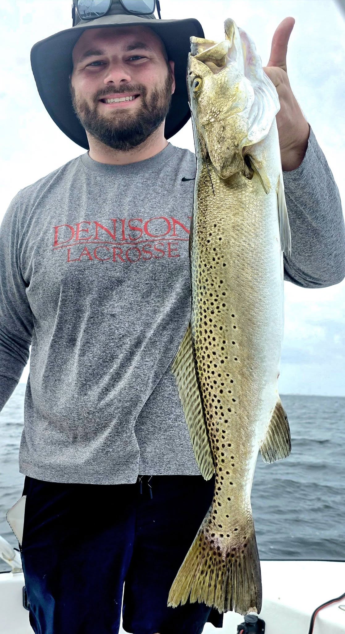 Large speckled trout catch displayed on fishing boat in Destin FL