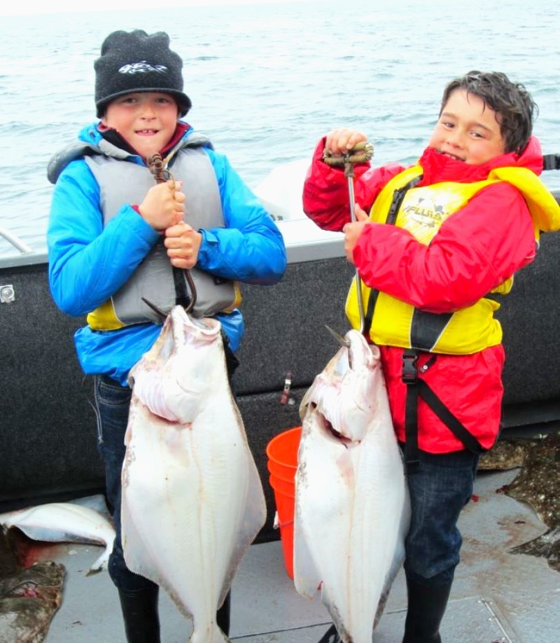 2 Pacific Halibut fish caught in Homer, Alaska during a fishing tour