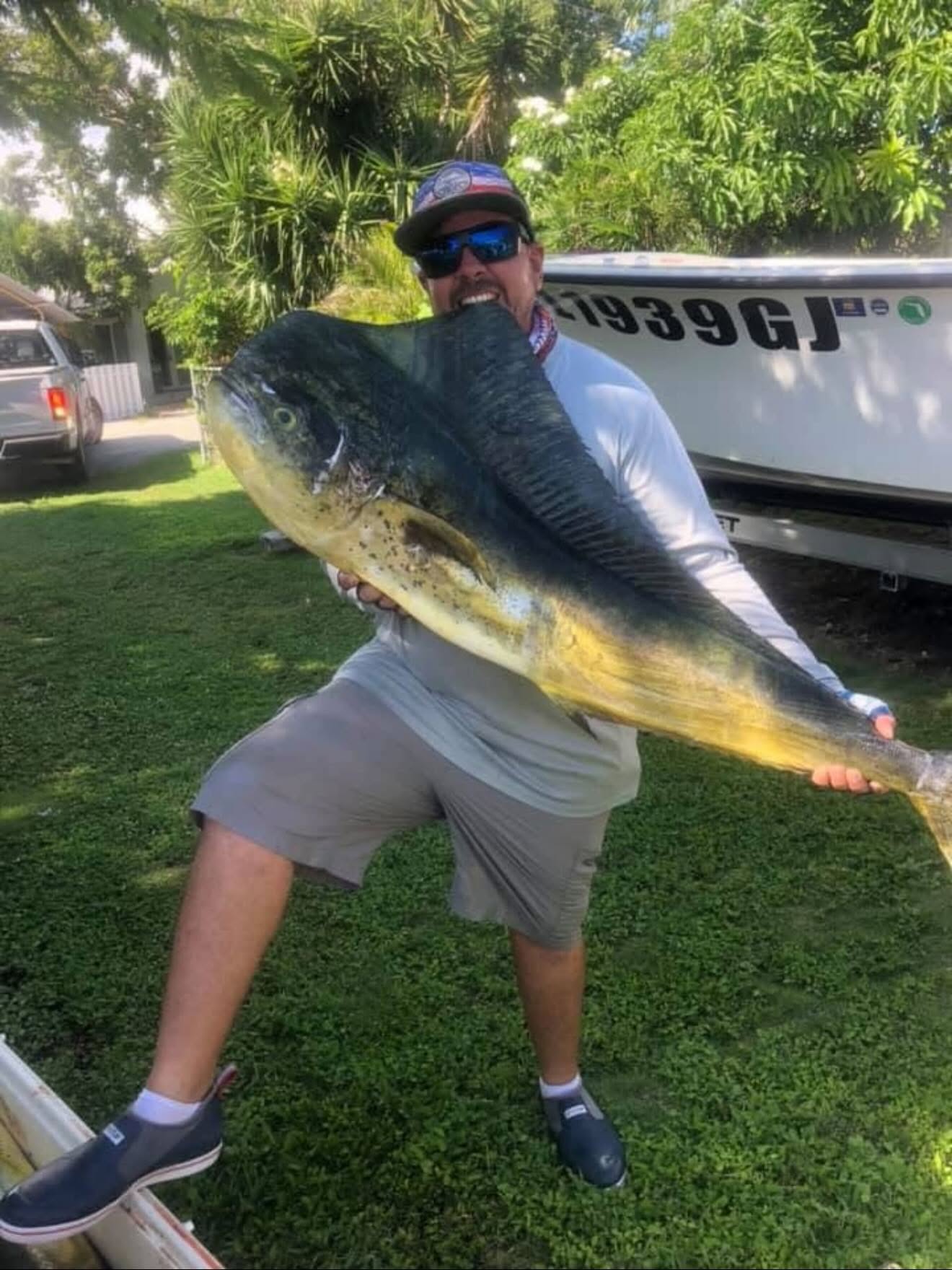 Large mahi mahi fish catch displayed in Key Largo FL after successful fishing trip