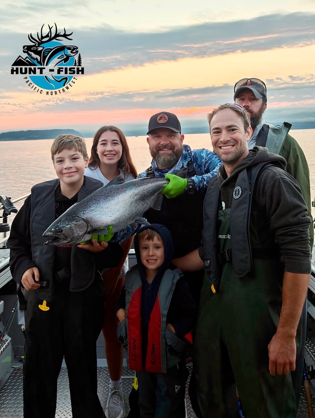 Successful Chinook salmon fishing trip in Edmonds WA with large salmon catch