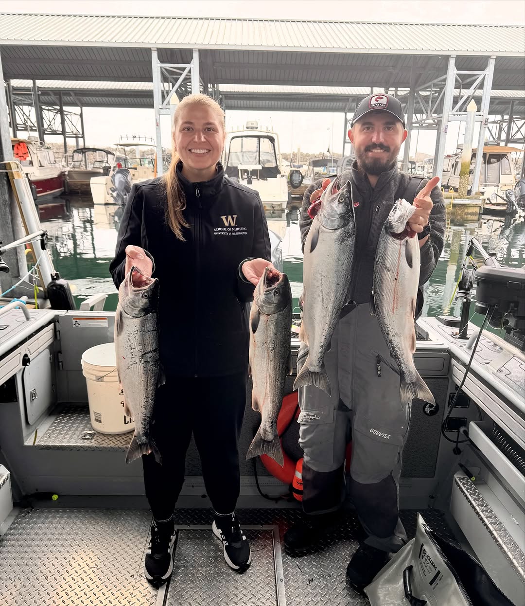 Four coho salmon caught during fishing trip at Edmonds WA marina