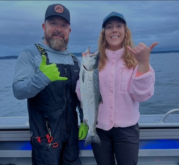 Coho salmon catch displayed on fishing boat in Edmonds WA waters