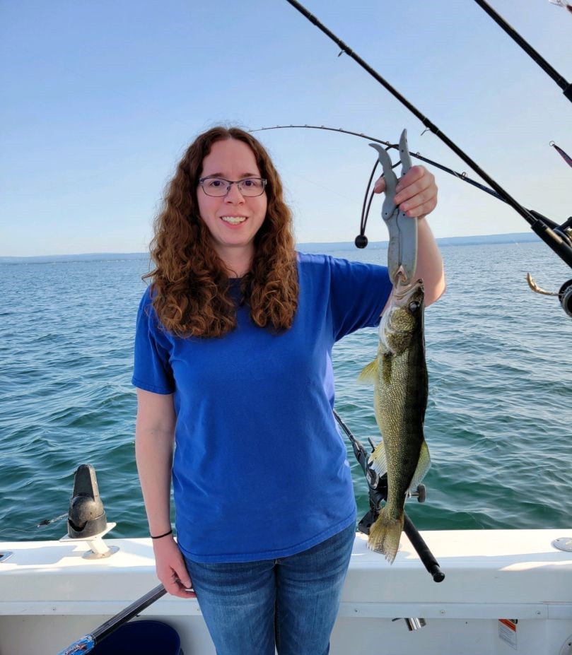 Freshly caught walleye being displayed on fishing boat in Buffalo NY waters