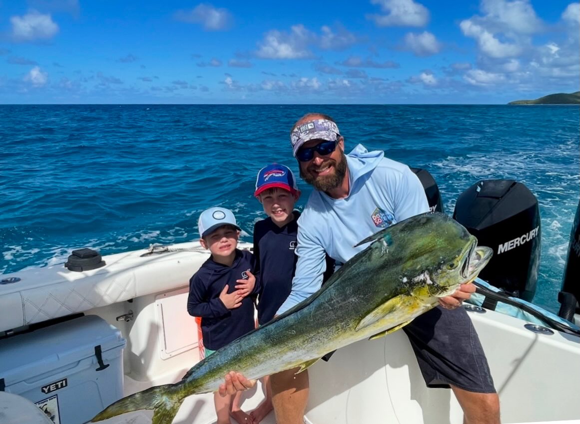 Mahi mahi catch displayed on fishing boat in Christiansted St. Croix waters