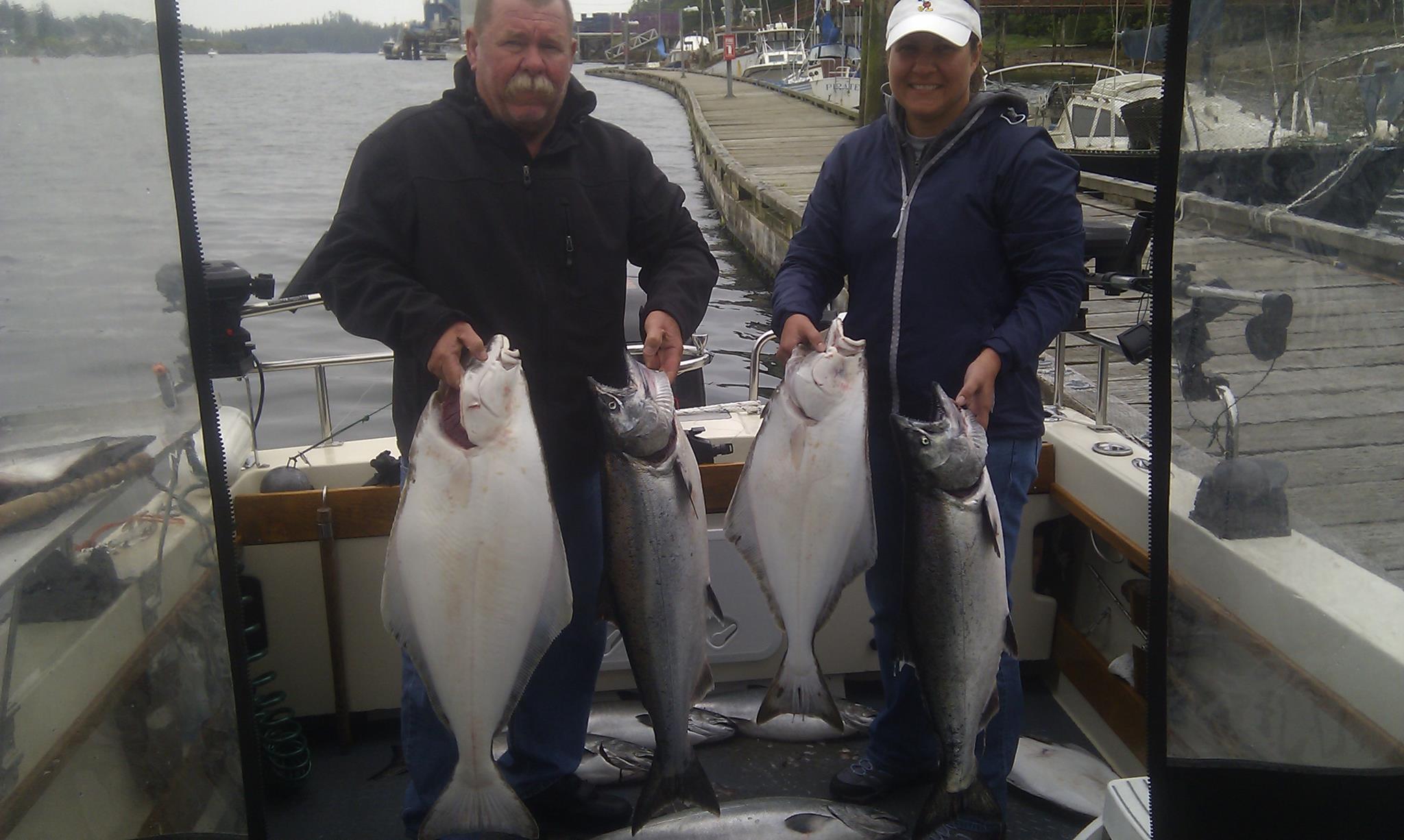 Four Pacific Halibut and Chinook Salmon caught in BC