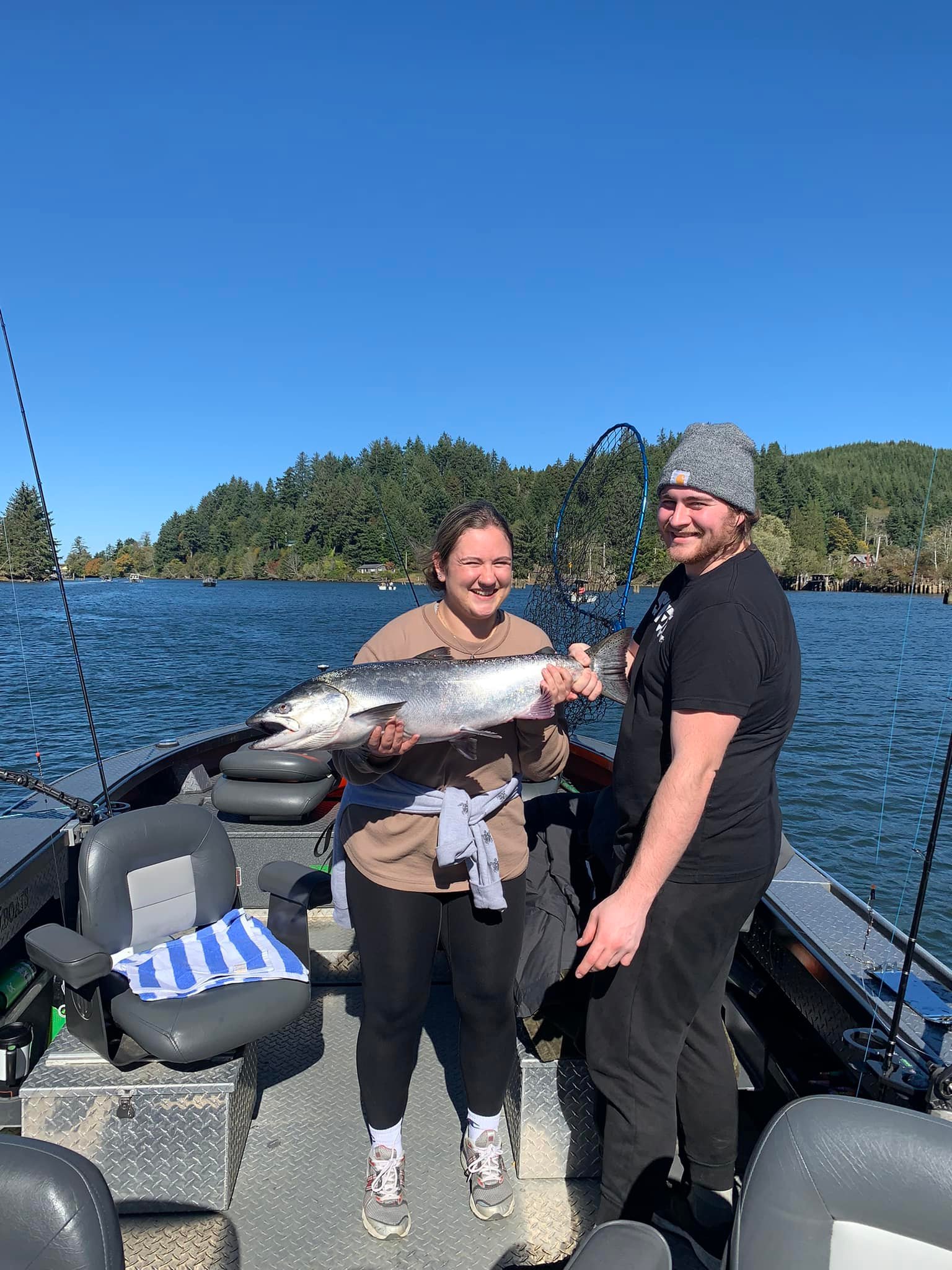 Chinook salmon catch displayed on fishing boat at Lincoln Beach OR