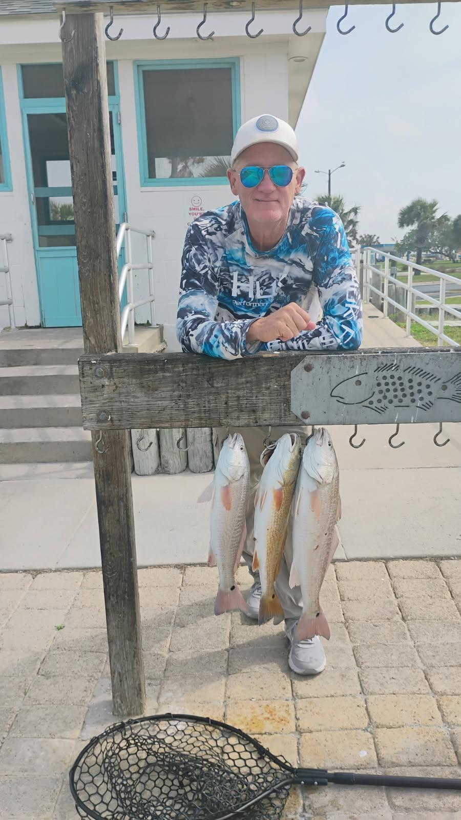 Three redfish hanging on cleaning station in Port Aransas TX