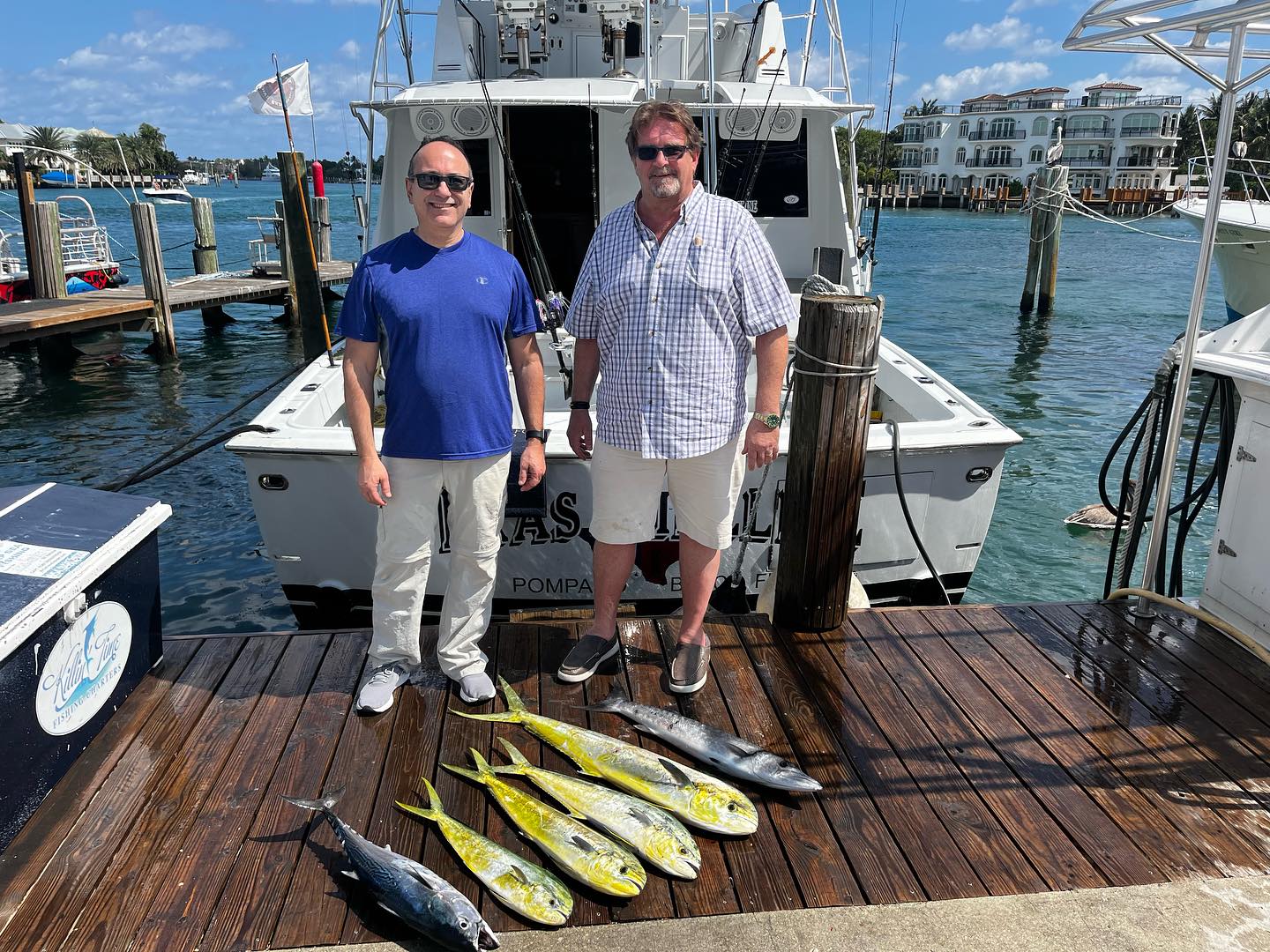 Two Crevalle Jack fish measuring 15 inches caught while fishing in Pompano Beach