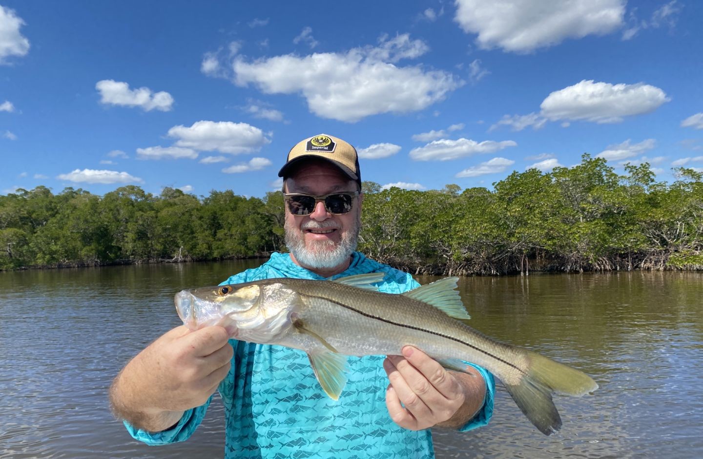 Snook caught while fishing in Naples FL waters with mangrove trees in background