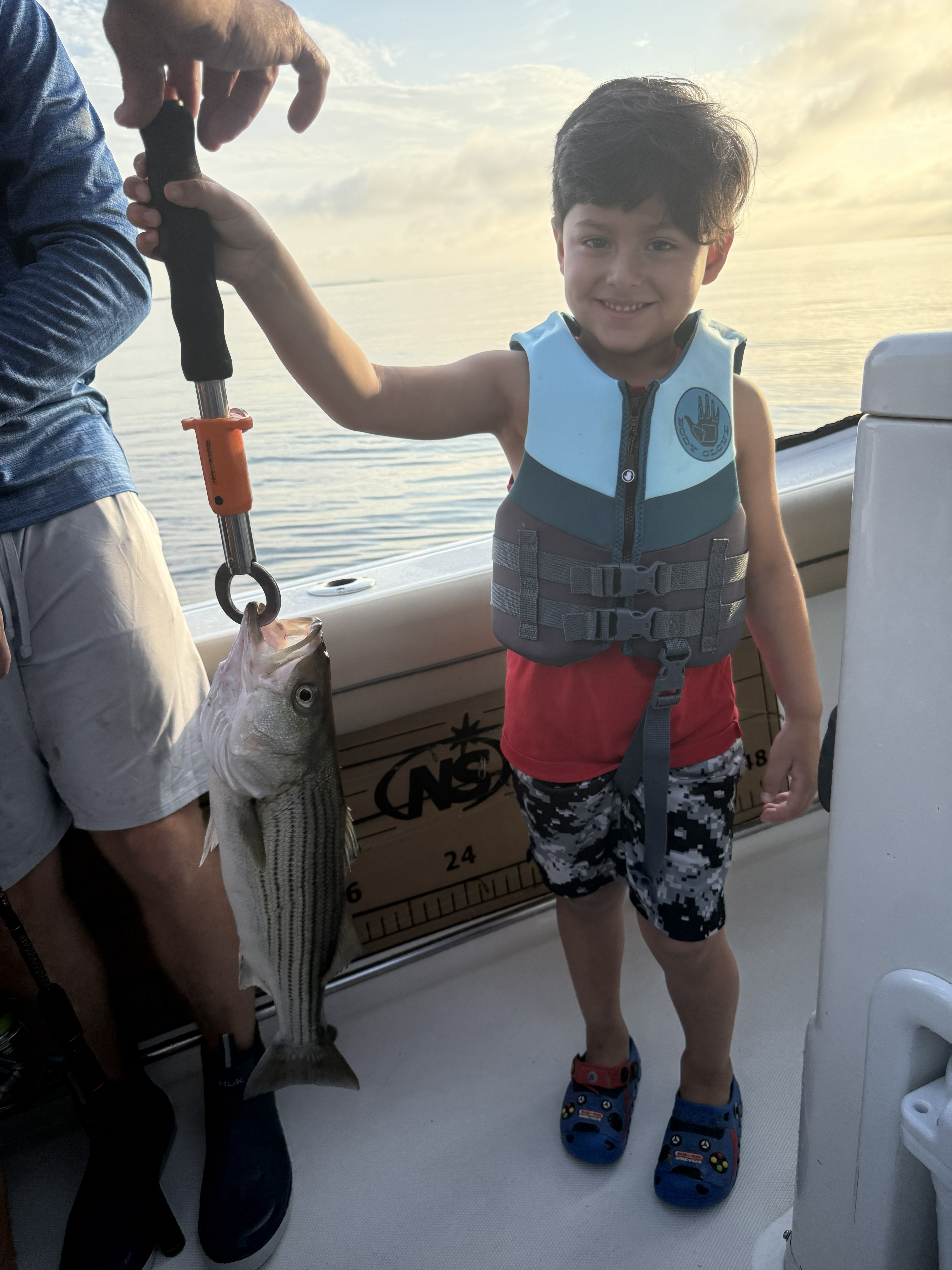 Striped bass caught on fishing charter boat in Pasadena MD