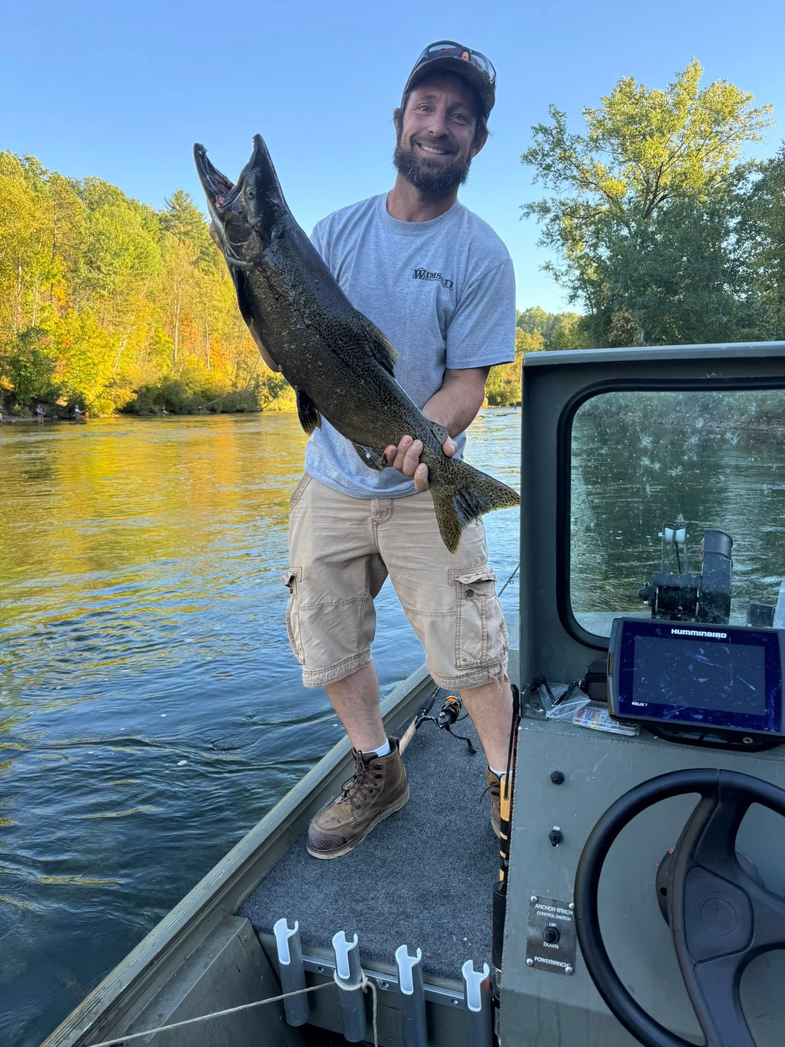 Chinook salmon catch displayed on fishing boat in Brethren MI