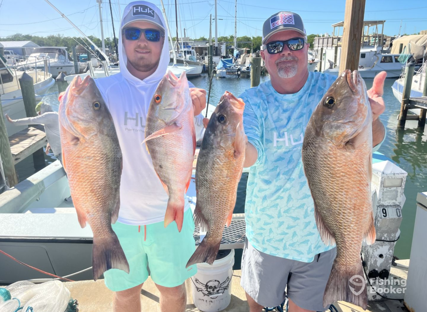 4 grey snapper fish caught during fishing trip in Marathon, Florida
