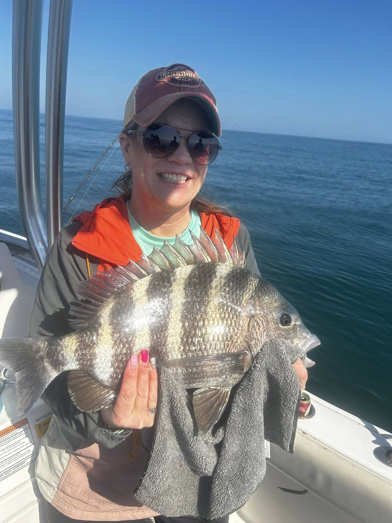 Fresh caught sheepshead fish displayed on fishing charter boat in Midway GA waters