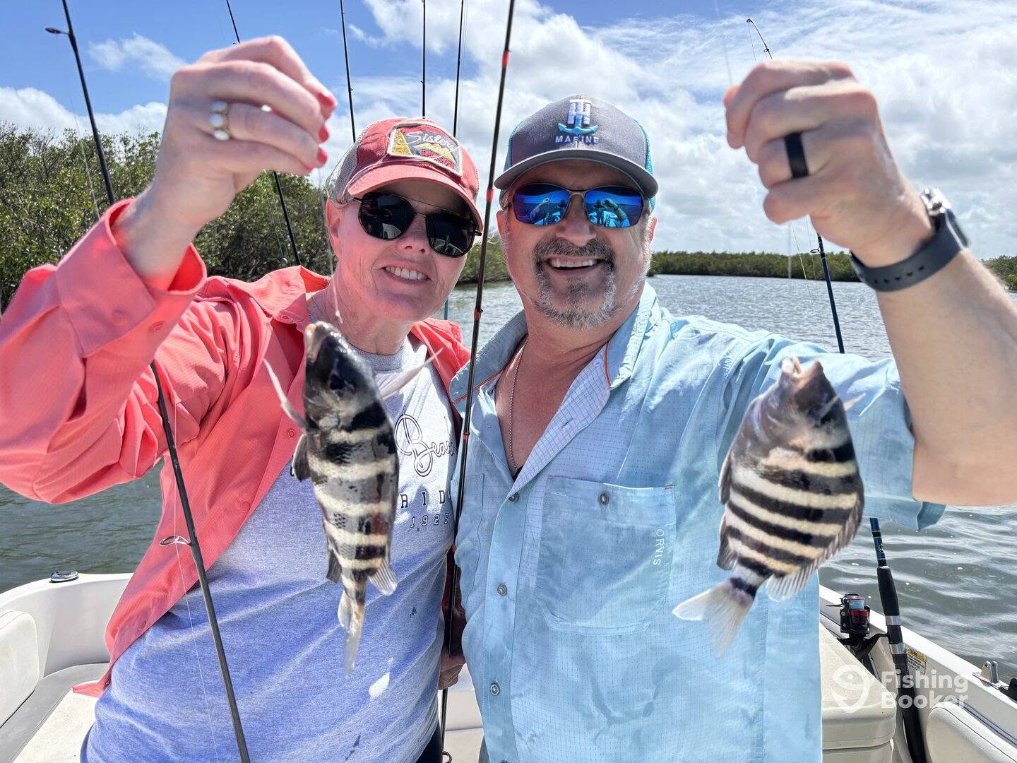 Two sheepshead fish caught during fishing trip in Daytona Beach FL