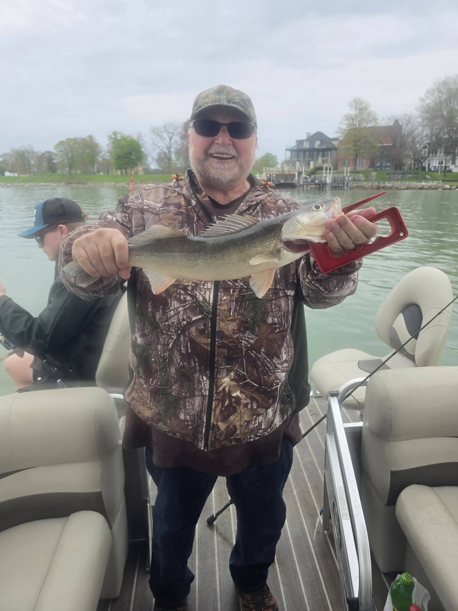 Freshly caught walleye being displayed on fishing boat in Monroe MI