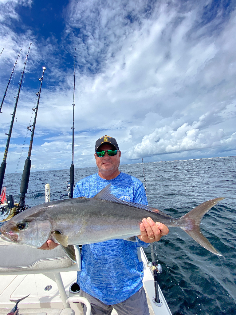 A large greater amberjack fish caught in Santa Rosa Beach