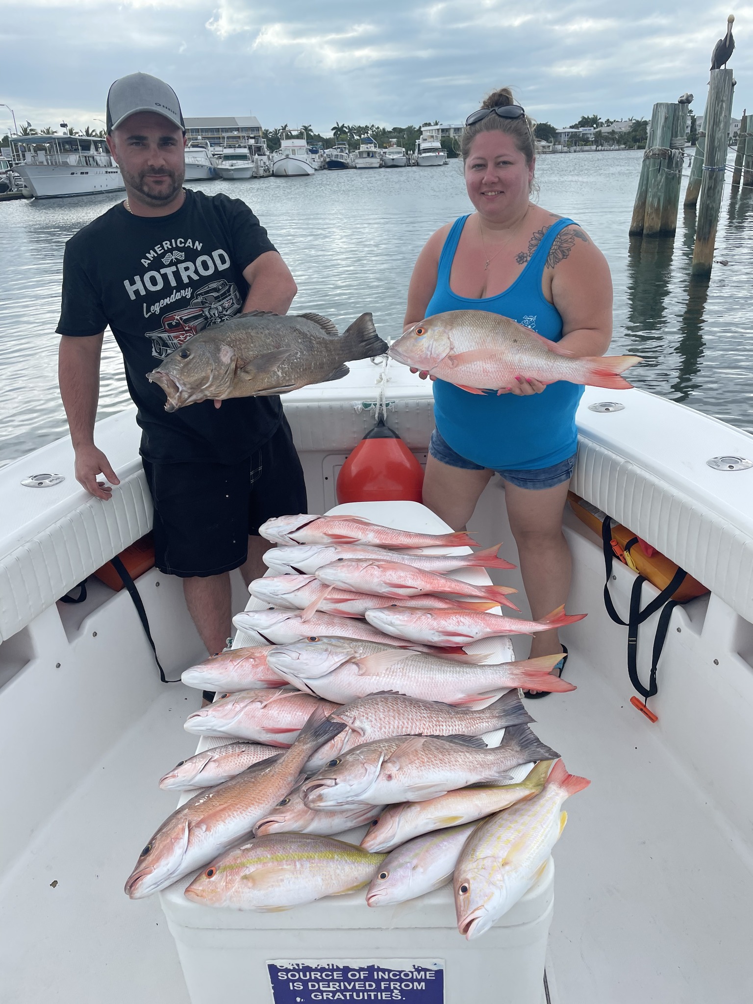 6 tripletail and mutton snapper fish caught while fishing in FL