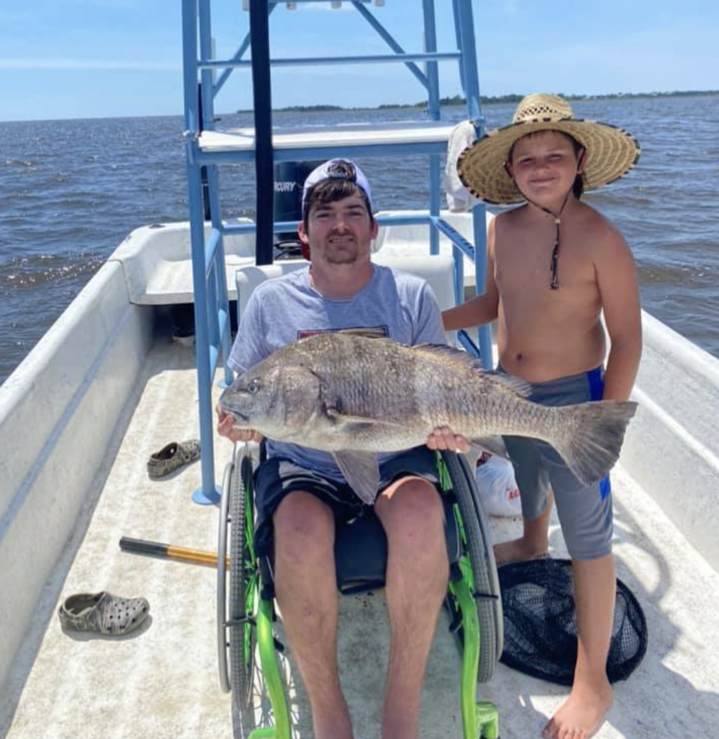A massive black drum fish caught at Horseshoe Beach