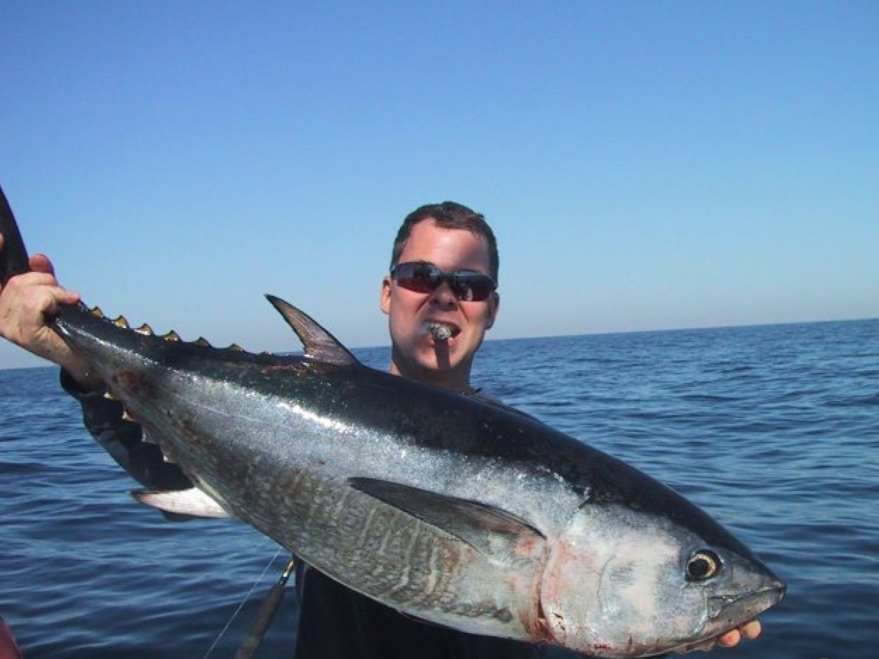 Blackfin Tuna, a large saltwater fish, being caught at Point Pleasant Beach
