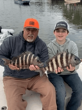 Two sheepshead fish caught while fishing in NC