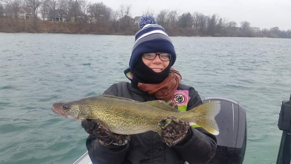 A massive pike-perch fish caught while fishing in Ontario, Canada