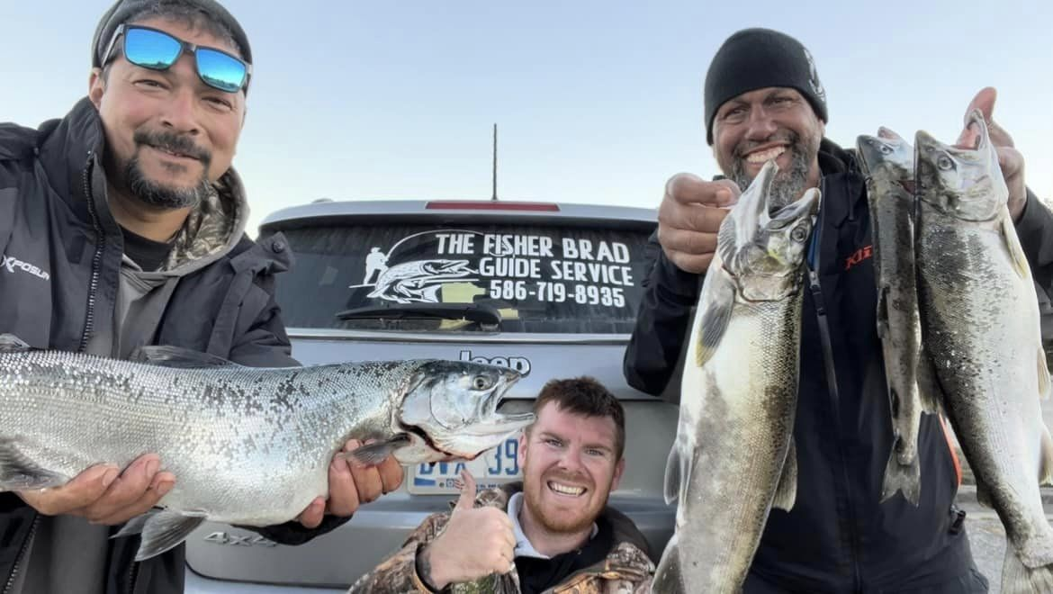 3 coho salmon caught while fishing in Michigan