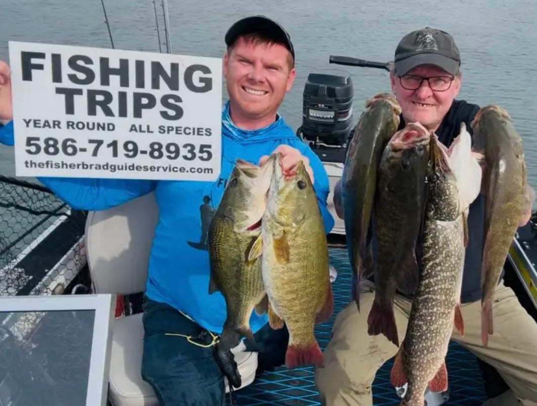 Lake St Clair bass pike musky fishing charter boat on river waters Michigan