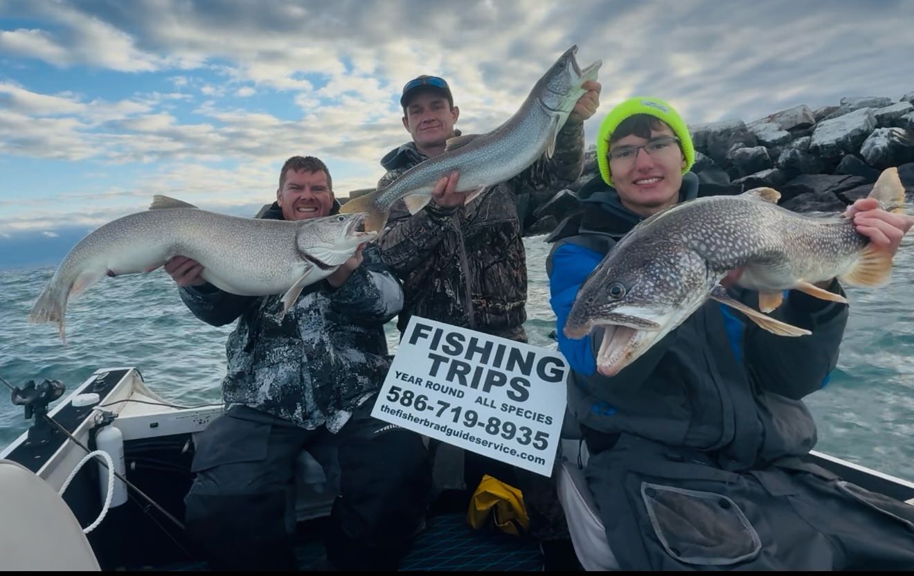 Lake Huron vertical jigging for lake trout fishing charter from Harbor Beach Michigan